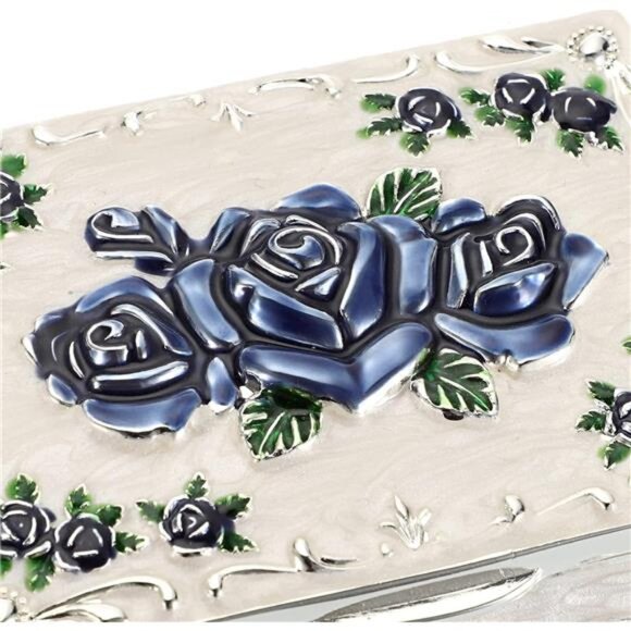 Vintage Metal Jewelry Box Small Treasure Chest Case Trinket Organizer Earrings - Picture 4 of 8